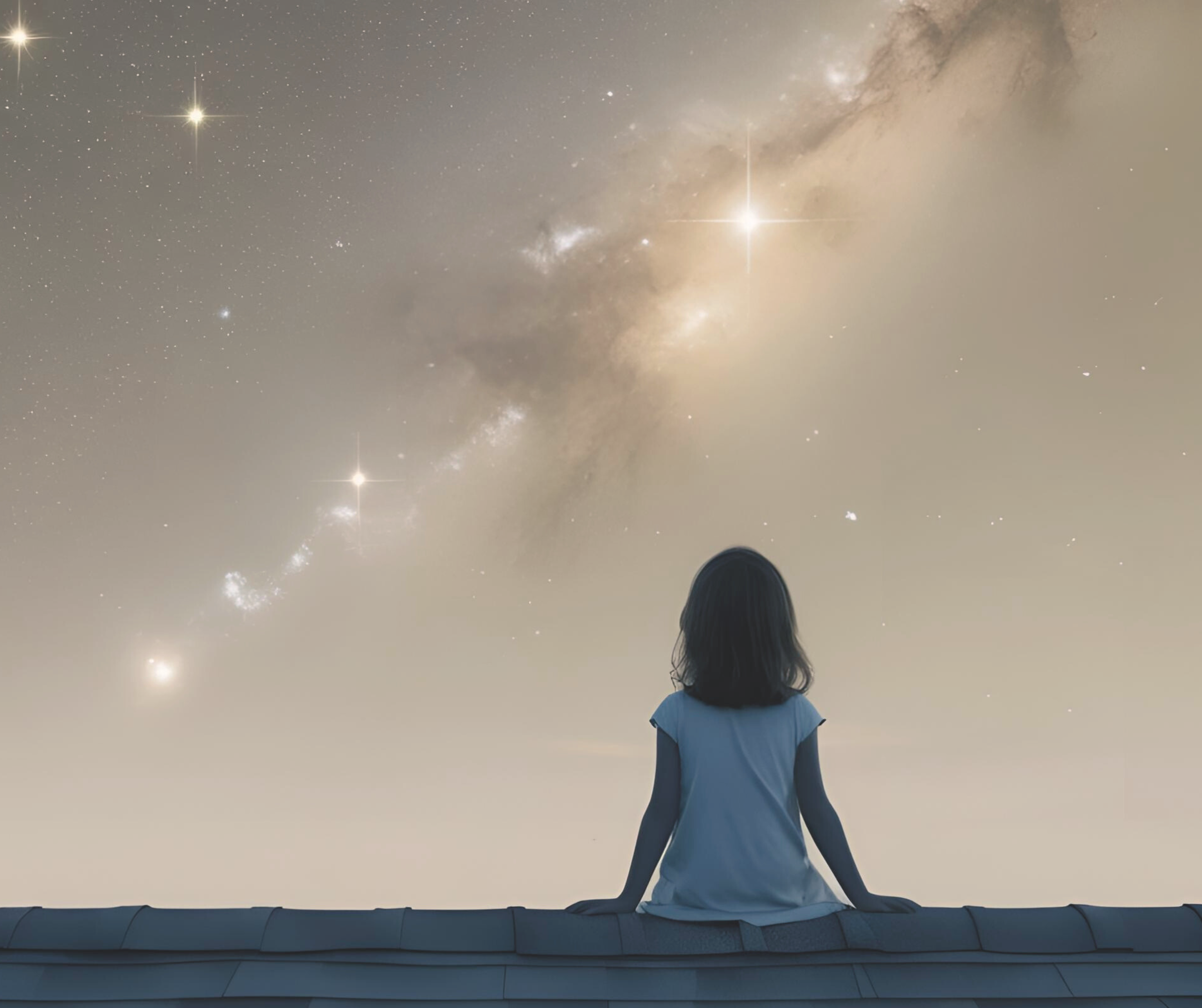 little girl looking up at stars